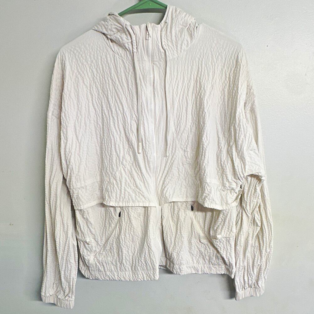 VRST Women Off White Crinkle Packable Hooded Jacket Windbreaker Medium